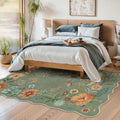 Flore Washable Boho Modern Parisian Floral Scalloped Green Rug