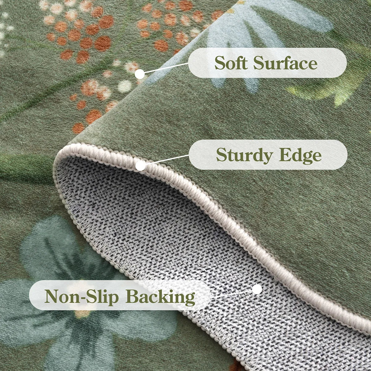 Flore Washable Boho Modern Parisian Floral Scalloped Green Rug