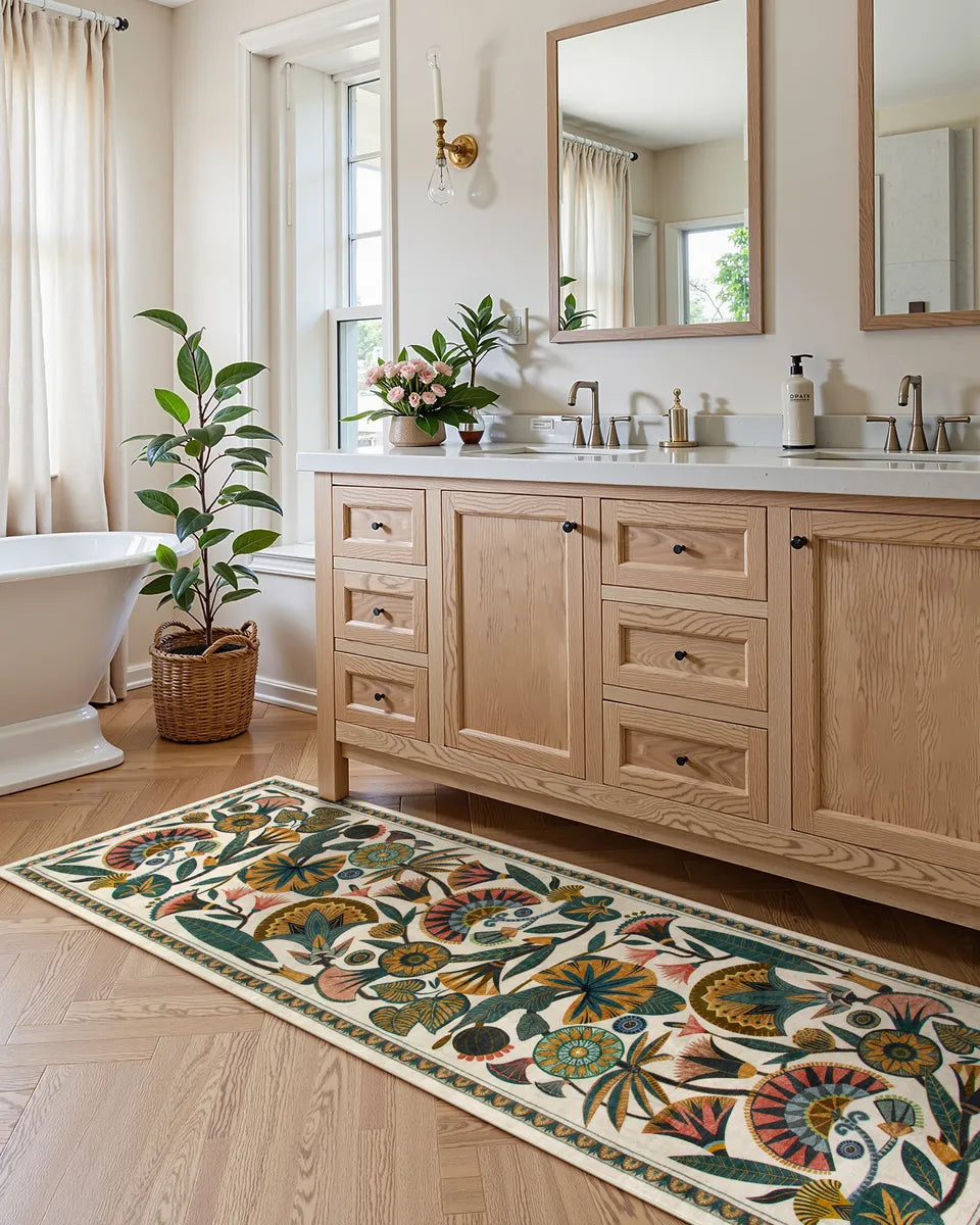 Zaya Washable Egyptian-Inspired Botanical Cream Rug