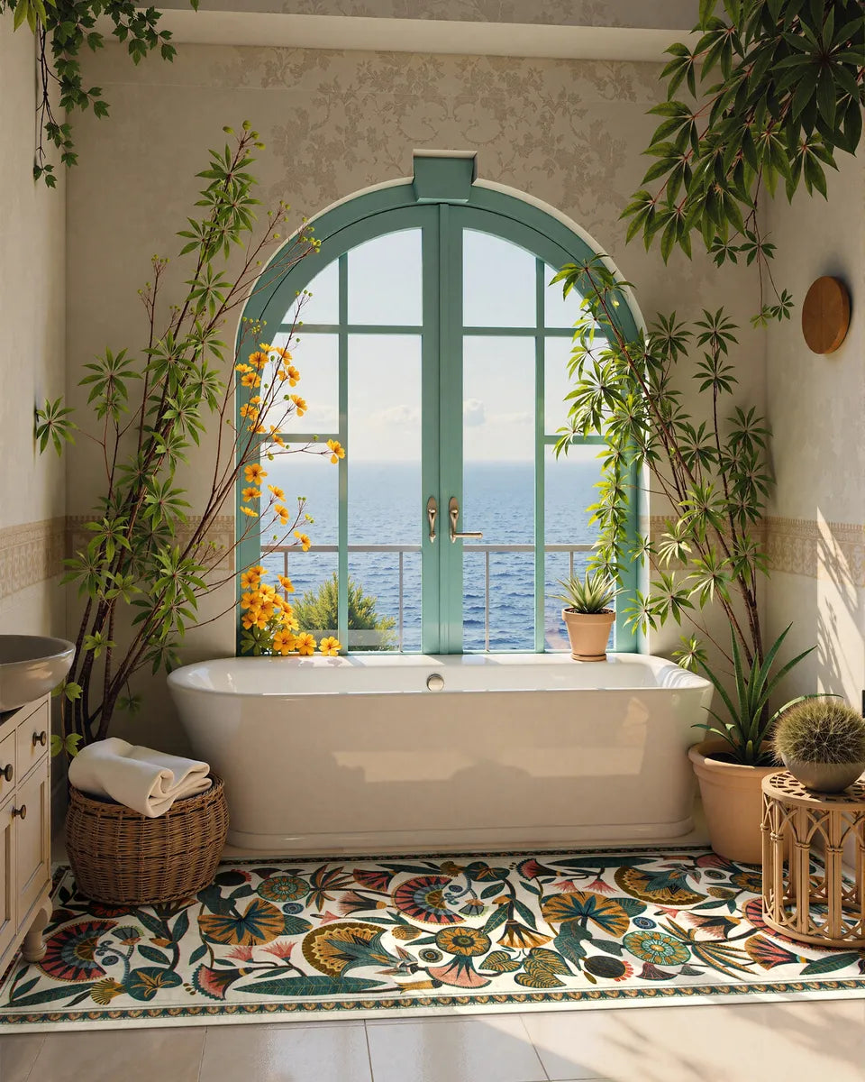 Zaya Washable Egyptian-Inspired Botanical Cream Rug