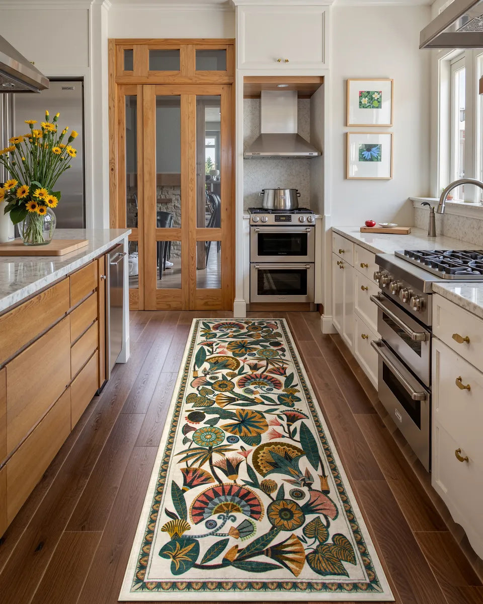 Zaya Washable Egyptian-Inspired Botanical Cream Rug