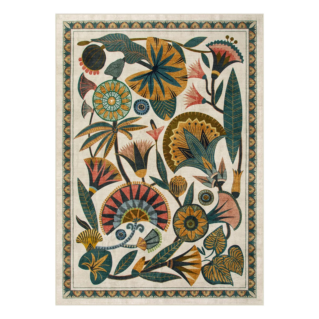 Zaya Washable Egyptian-Inspired Botanical Cream Rug