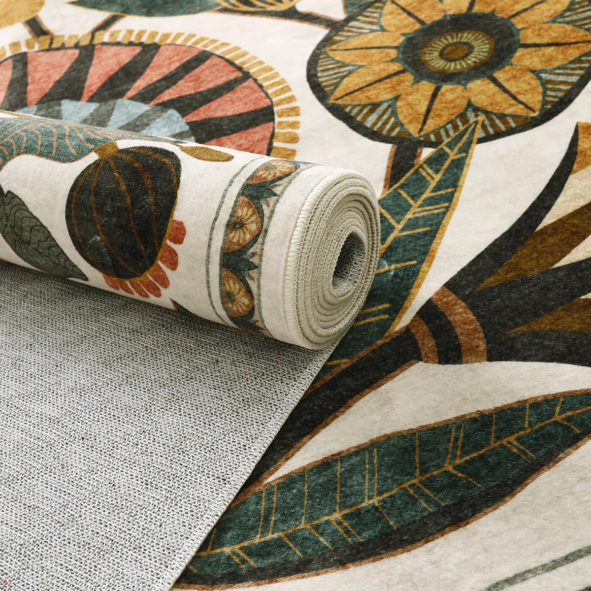 Zaya Washable Egyptian-Inspired Botanical Cream Rug