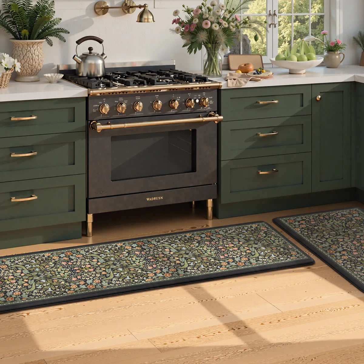 Clarisse Maximalism Floral Black Anti-Fatigue Kitchen Mat Set