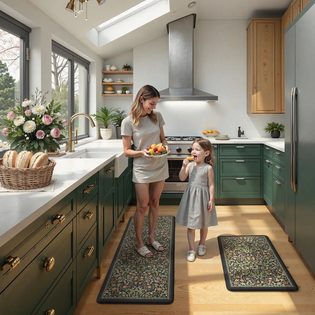 Clarisse Maximalism Floral Black Anti-Fatigue Kitchen Mat Set