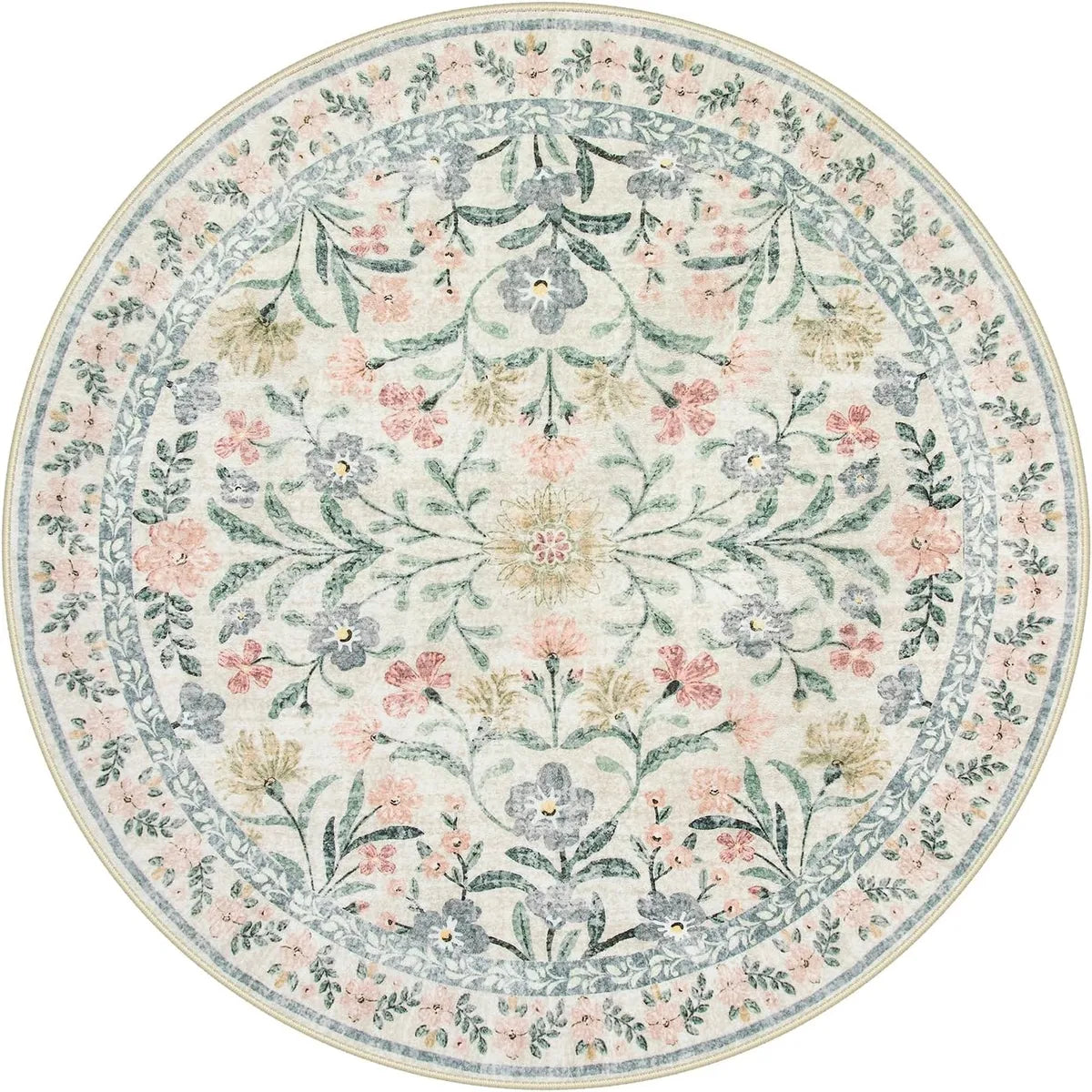 Sylvie Washable Boho Modern Parisian Garden Floral Beige Rug