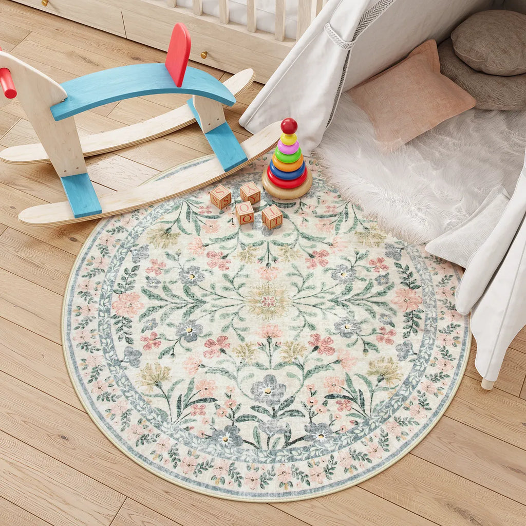 Sylvie Washable Boho Modern Parisian Garden Floral Beige Rug