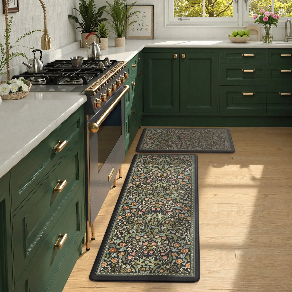 Clarisse Maximalism Floral Black Anti-Fatigue Kitchen Mat Set