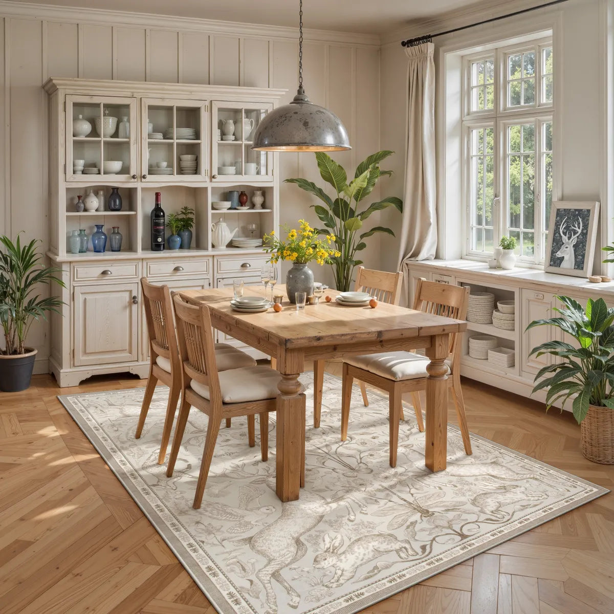Dorval Washable Vintage Woodland Beige Rug