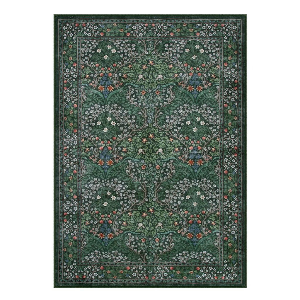 Giverny Washable Maximalism Vintage French Floral Dark Green Rug