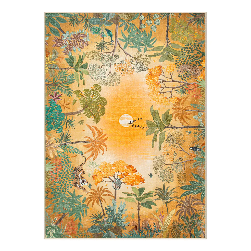Jolene Washable Jungle Fall Sunrise Orange Area Rug