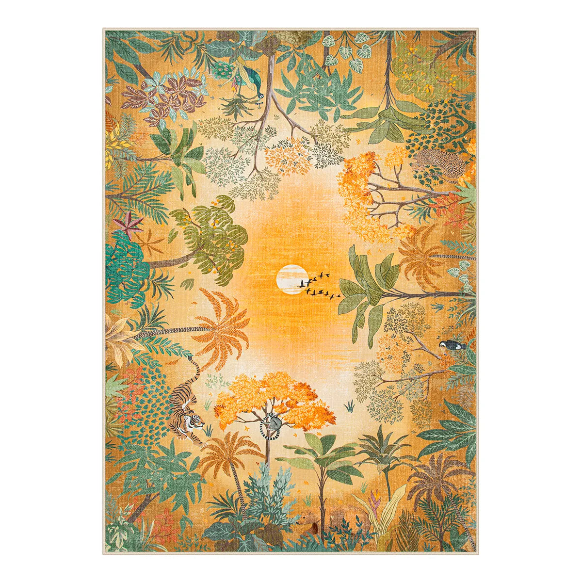 Jolene Washable Jungle Fall Sunrise Orange Area Rug