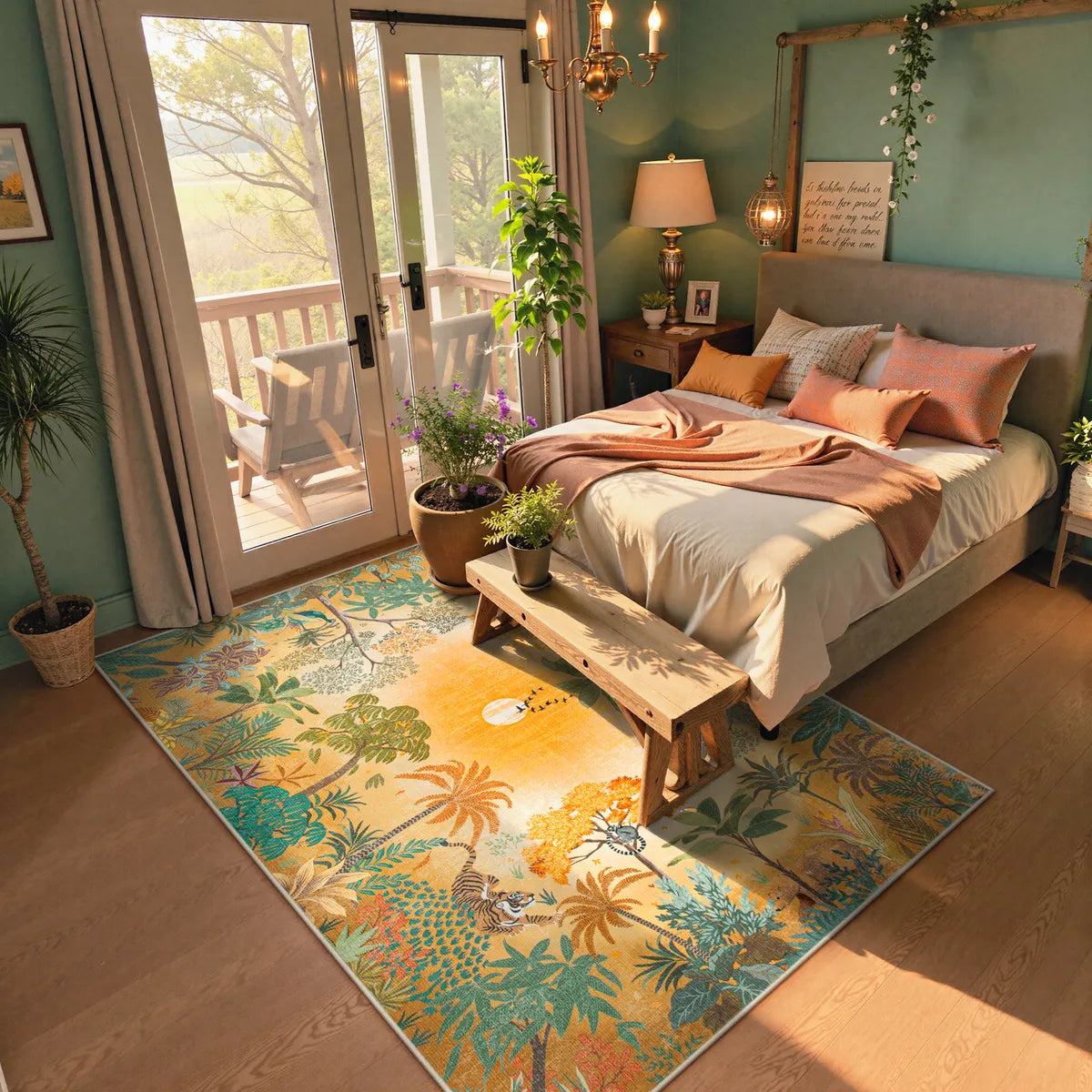 Jolene Washable Jungle Fall Sunrise Orange Area Rug