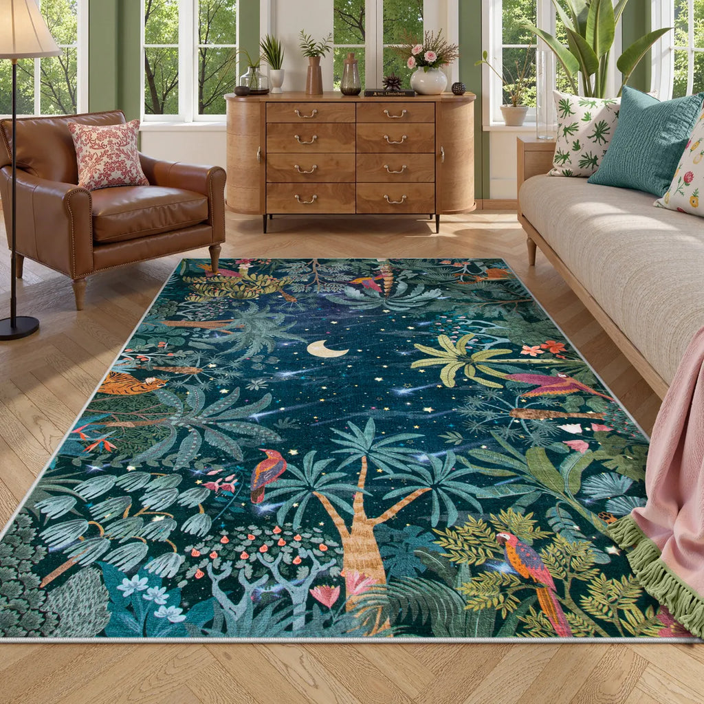 Jovence Washable Jungle Midnight Blue Area Rug