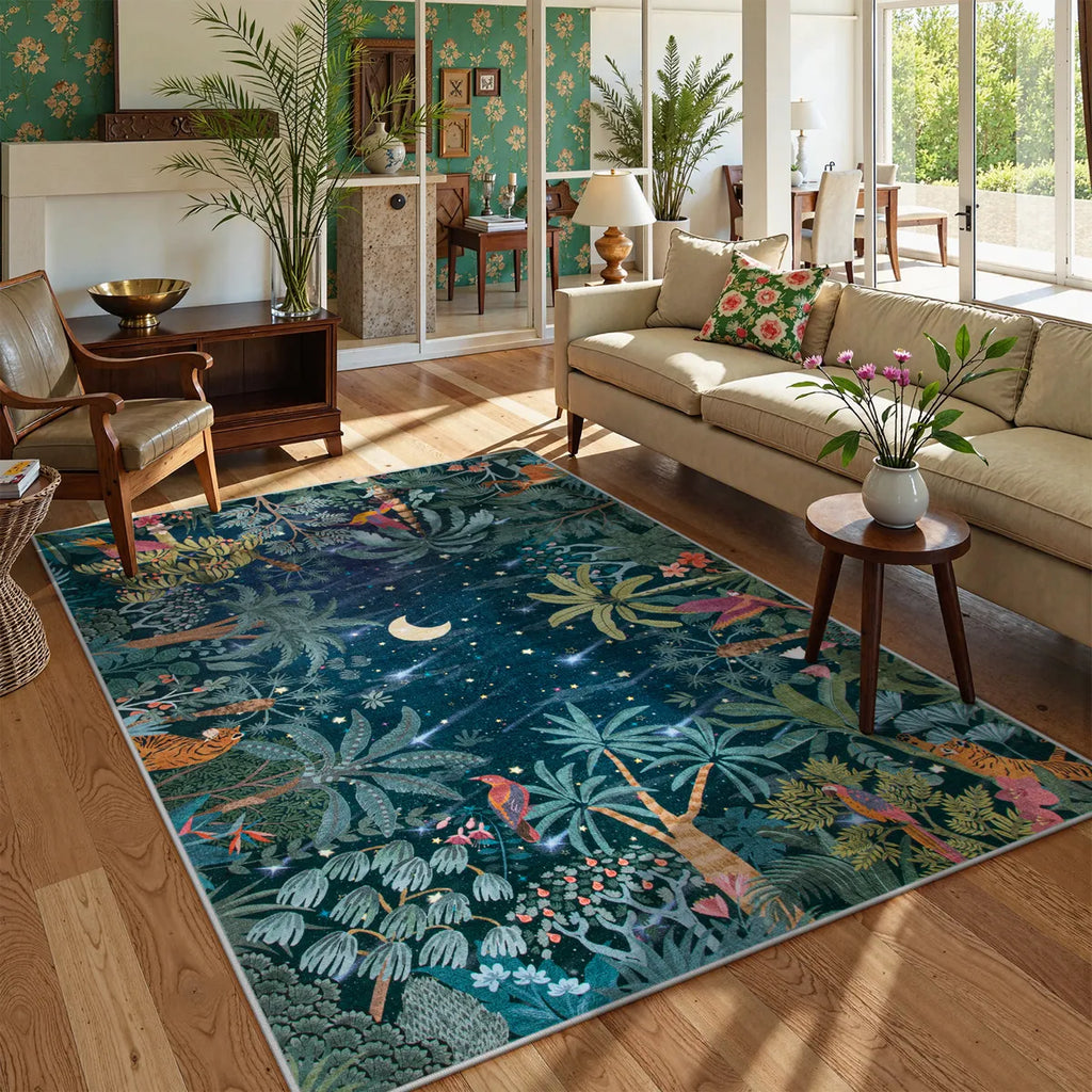 Jovence Washable Jungle Midnight Blue Area Rug