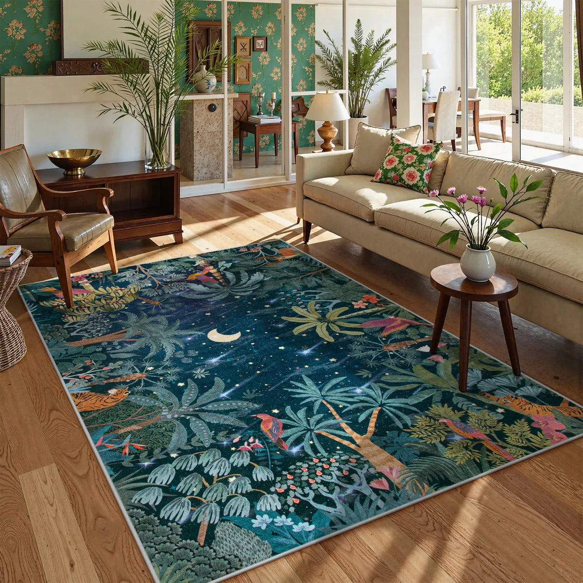 Jovence Washable Jungle Midnight Blue Area Rug