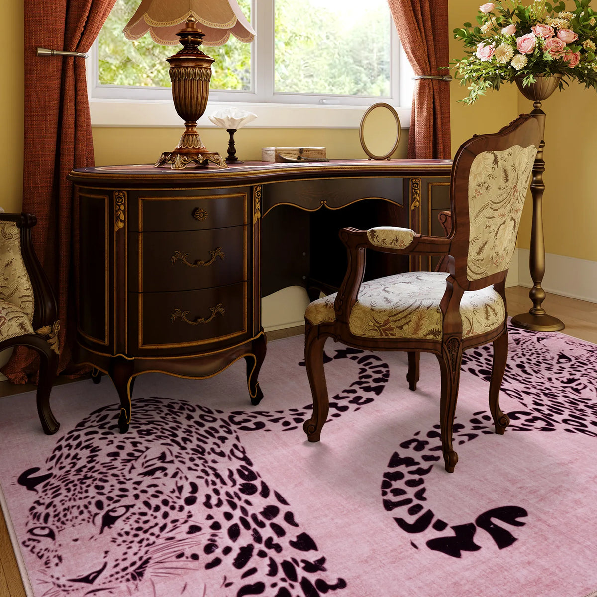 Pantera Washable Modern Safari Leopard Pink Rug