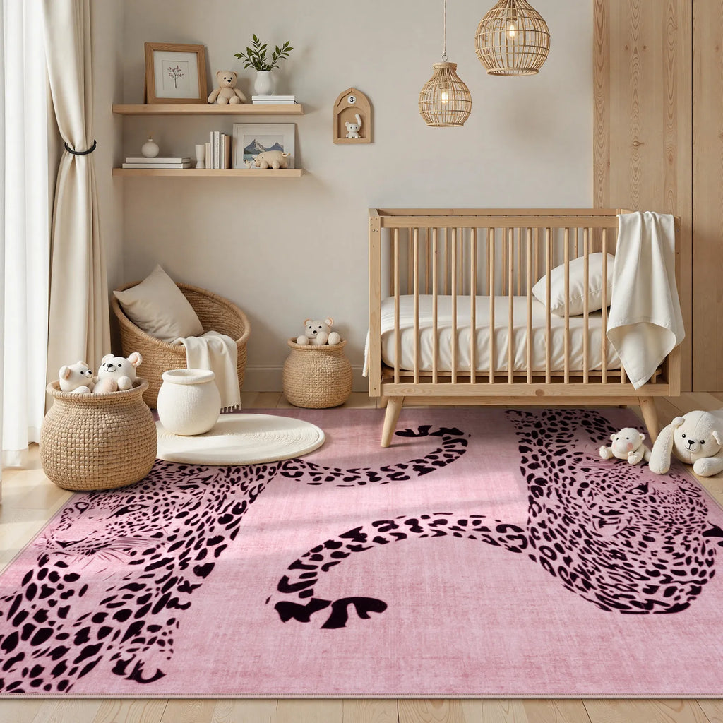 Pantera Washable Modern Safari Leopard Pink Rug