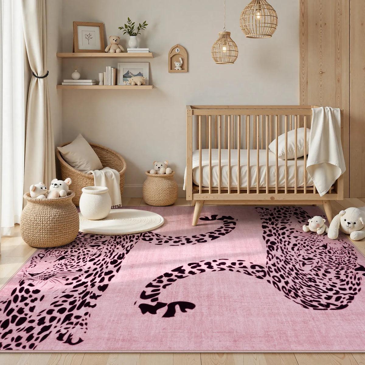 Pantera Washable Modern Safari Leopard Pink Rug