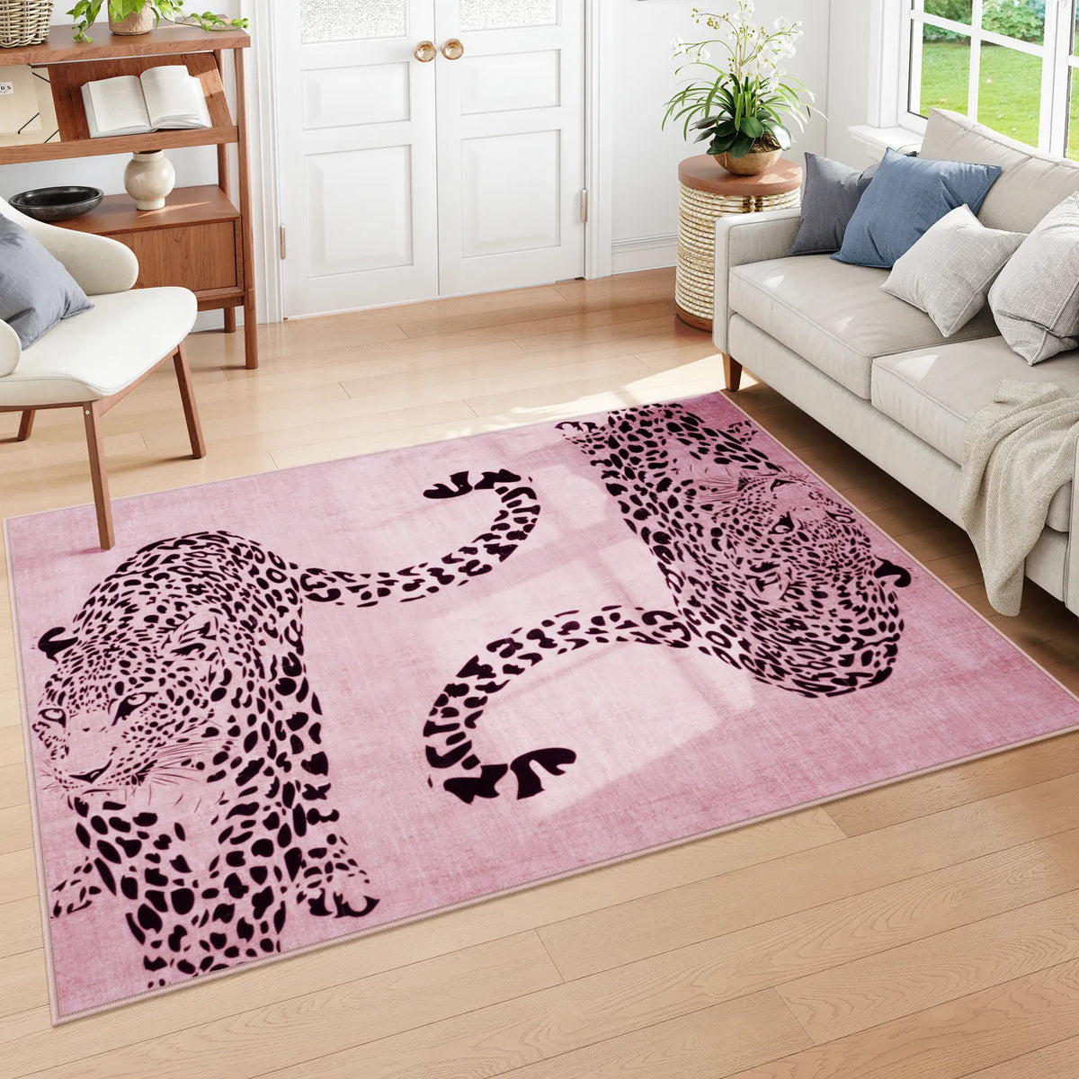 Pantera Washable Modern Safari Leopard Pink Rug