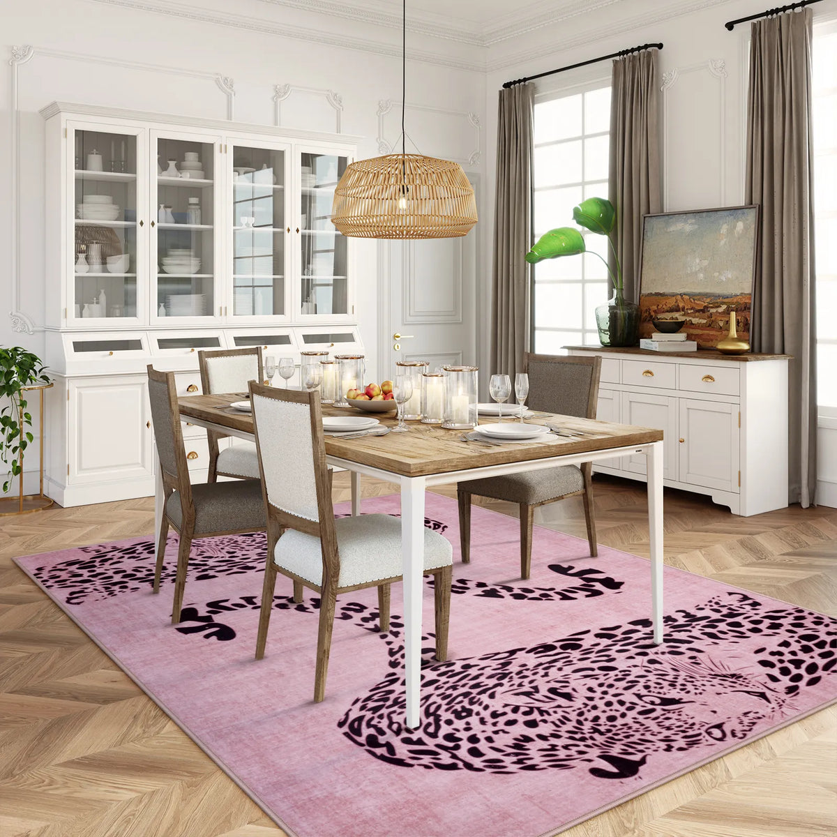 Pantera Washable Modern Safari Leopard Pink Rug