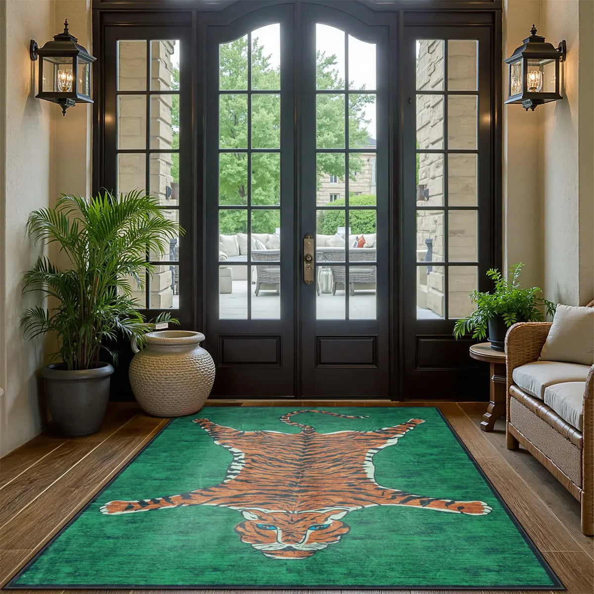 Totem Washable Aesthetic Tiger Green Rug