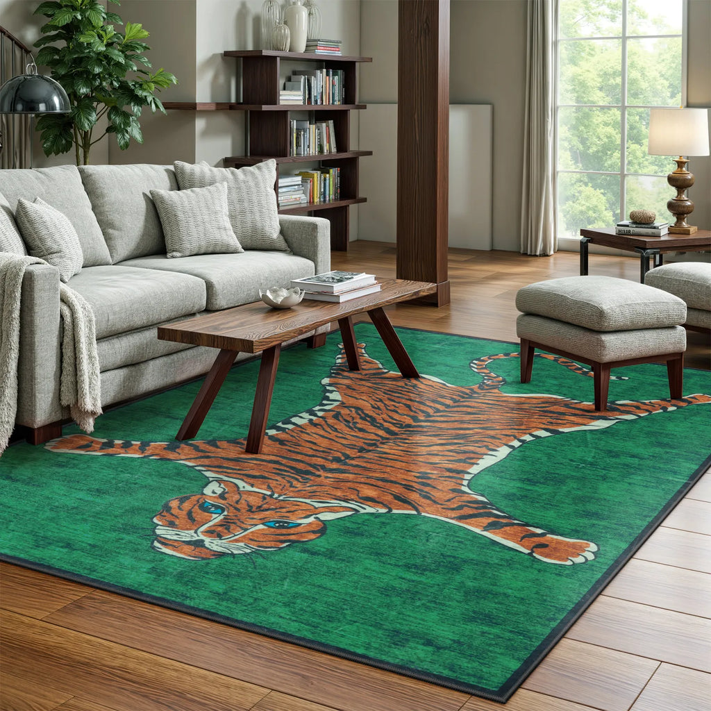 Totem Washable Aesthetic Tiger Green Rug
