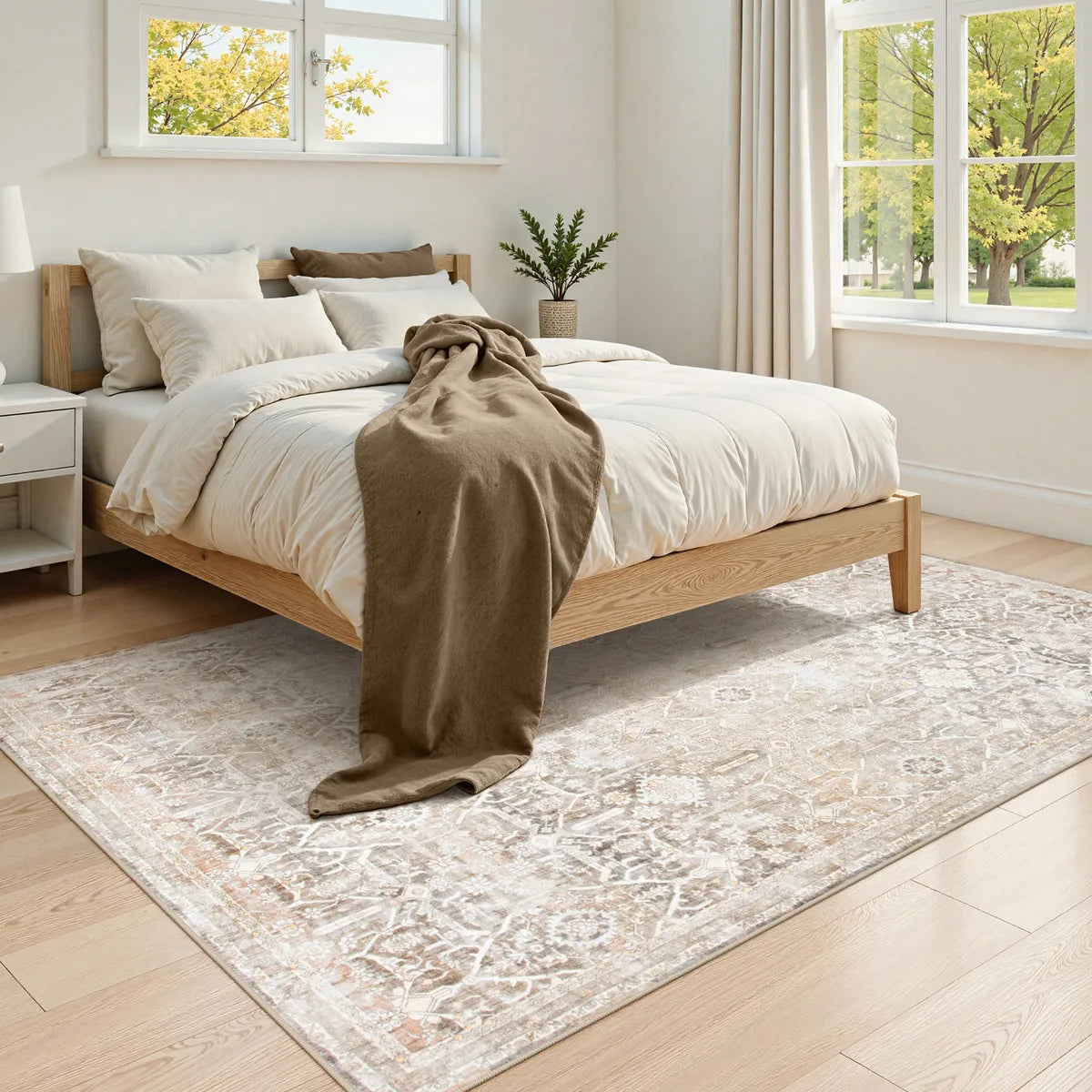 Velora Washable Vintage Sand Beige Rug