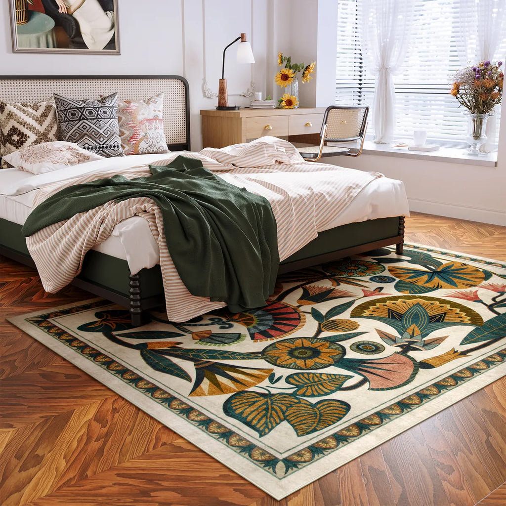 Zaya Washable Egyptian-Inspired Botanical Cream Rug