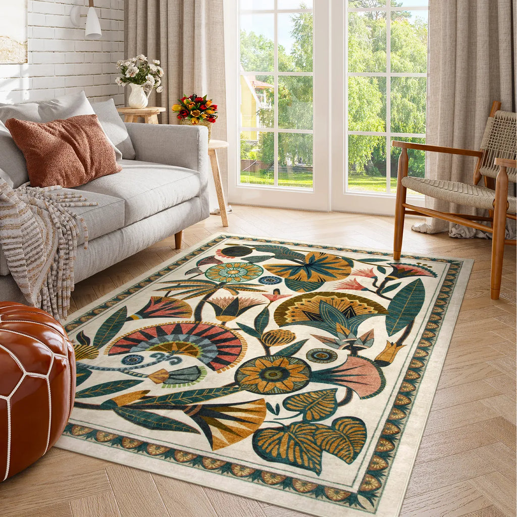 Zaya Washable Egyptian-Inspired Botanical Cream Rug