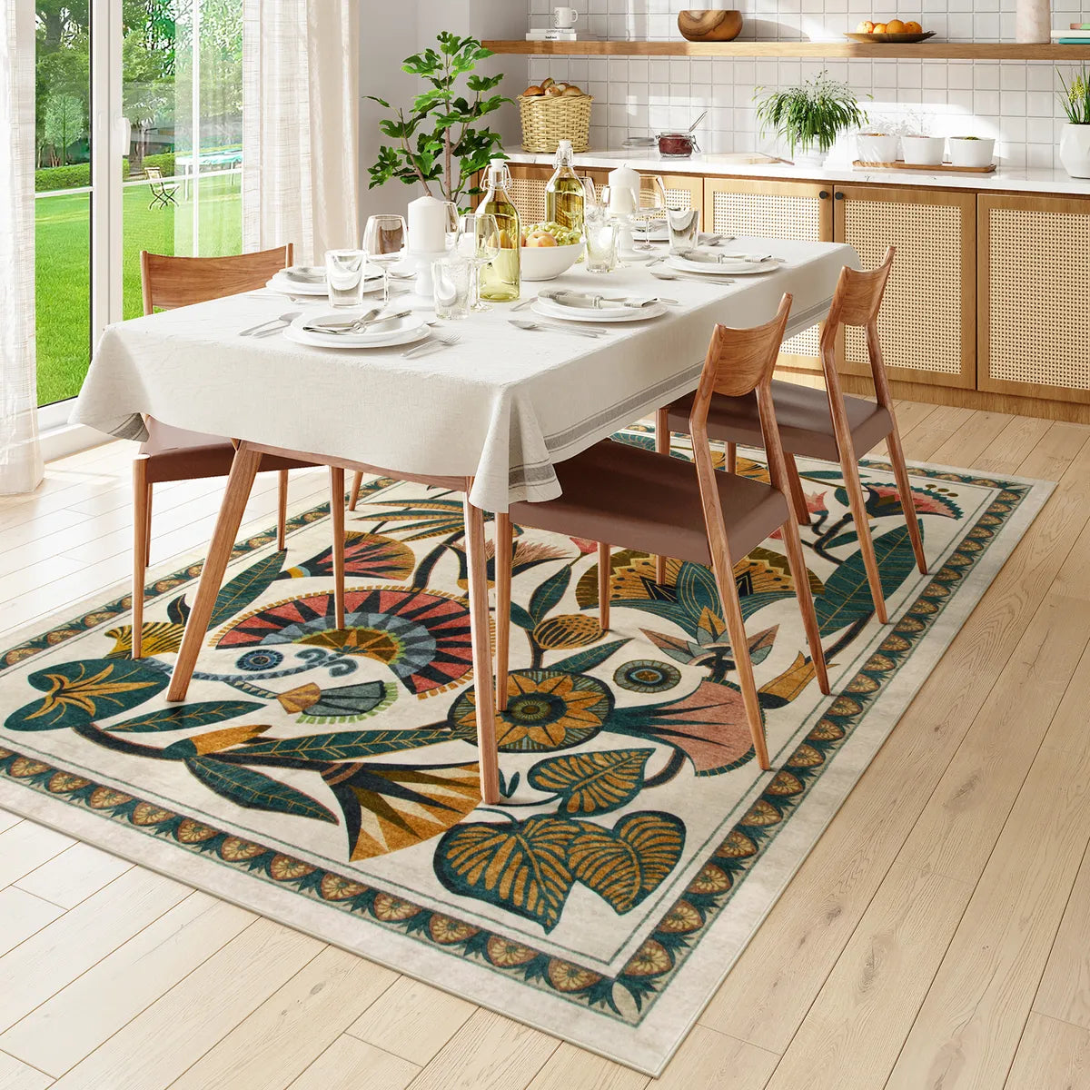 Zaya Washable Egyptian-Inspired Botanical Cream Rug