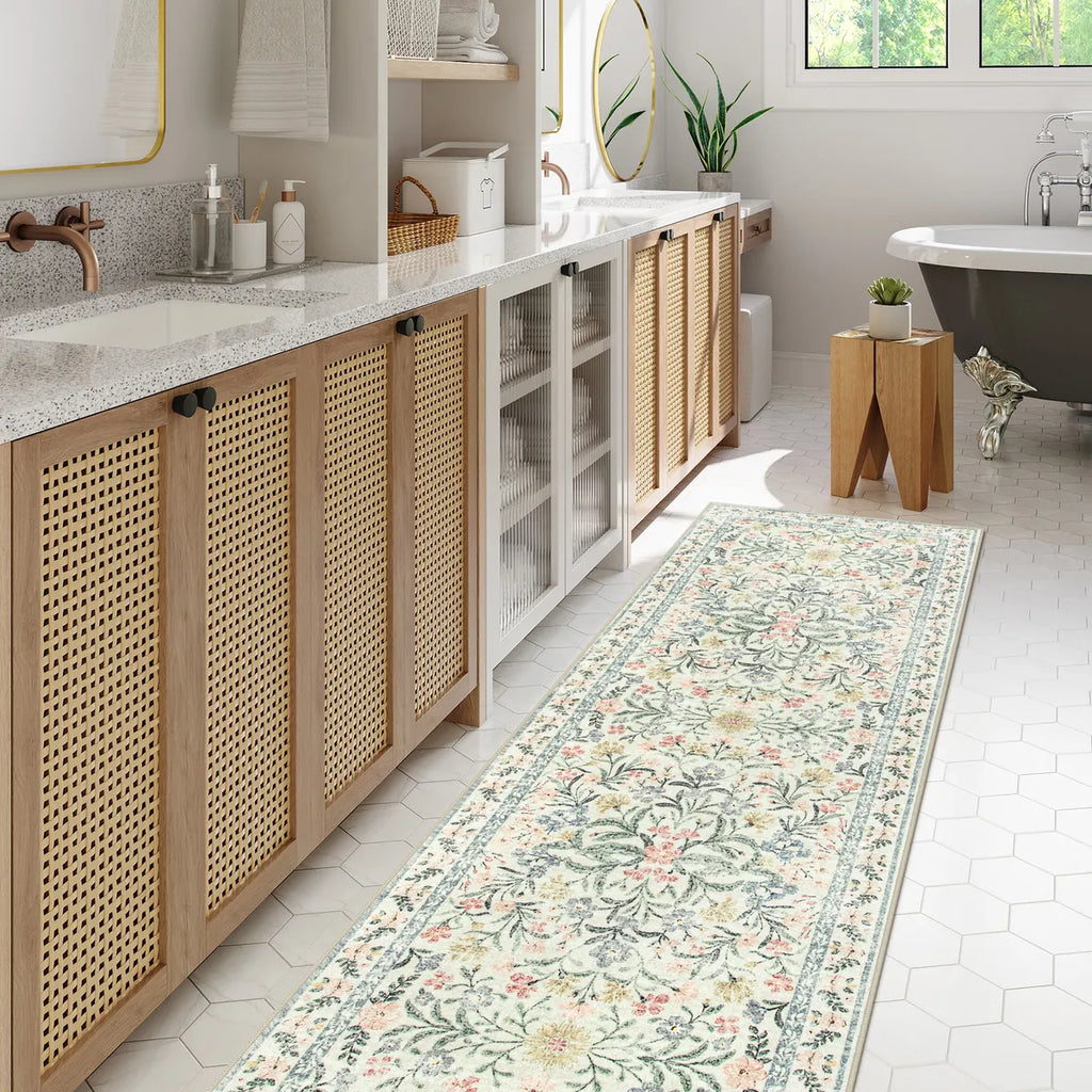 Sylvie Washable Boho Modern Parisian Garden Floral Beige Rug