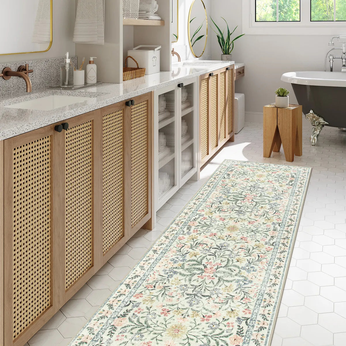 Sylvie Washable Boho Modern Parisian Garden Floral Beige Rug