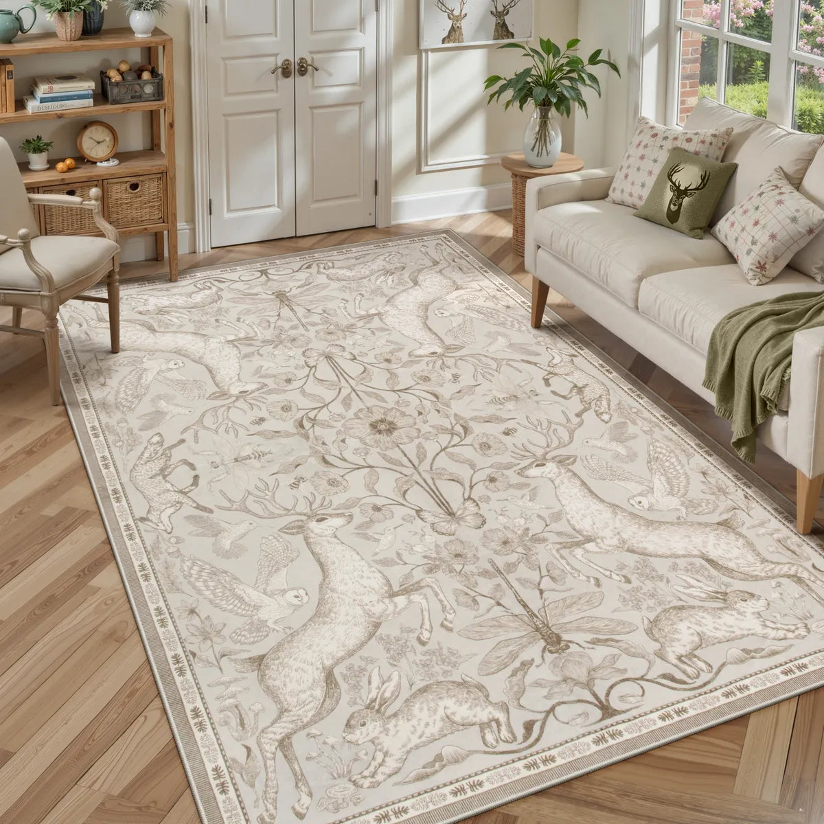 Dorval Washable Vintage Woodland Beige Rug