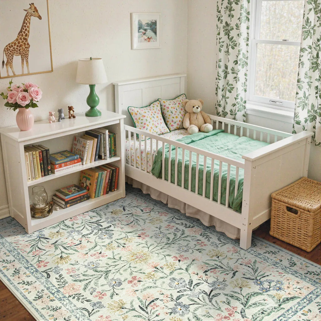 Sylvie Washable Boho Modern Parisian Garden Floral Beige Rug