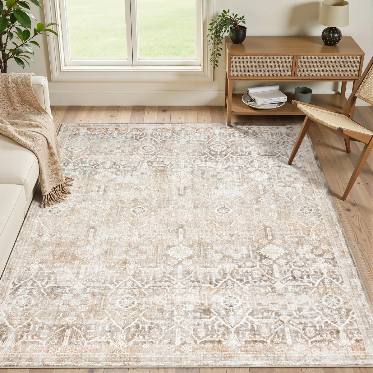 Velora Washable Vintage Sand Beige Rug