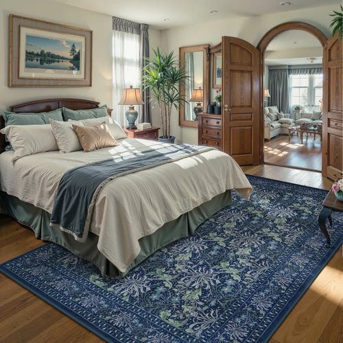 Arbore Washable Boho Vintage Floral Blue Rug