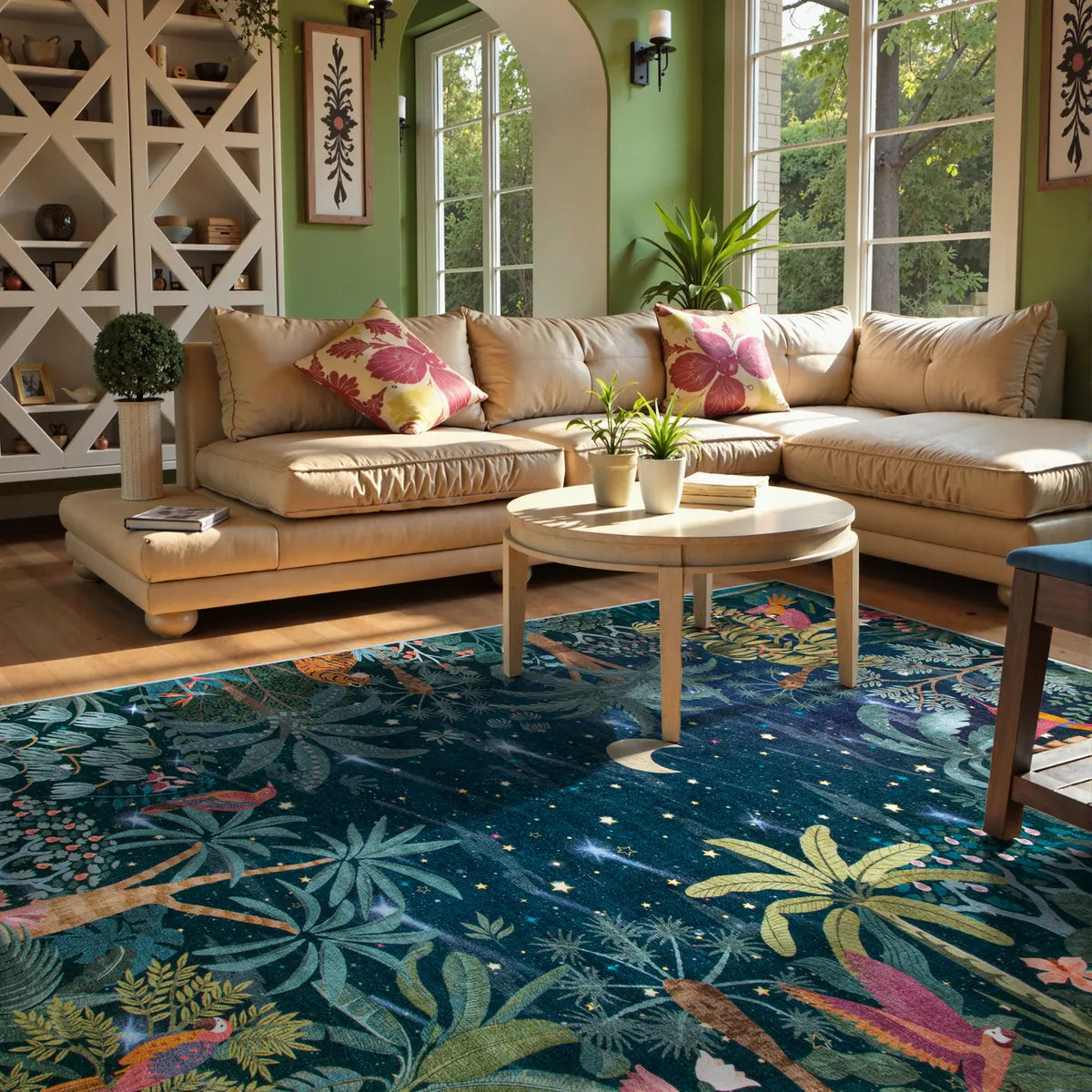 Jovence Washable Jungle Midnight Blue Area Rug