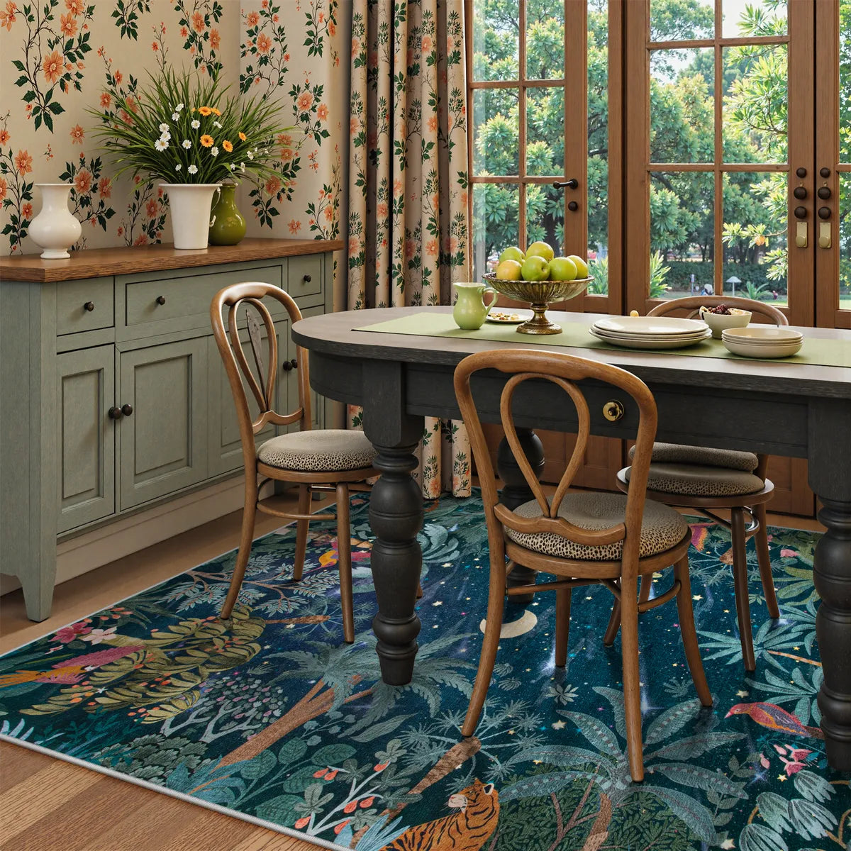 Jovence Washable Jungle Midnight Blue Area Rug