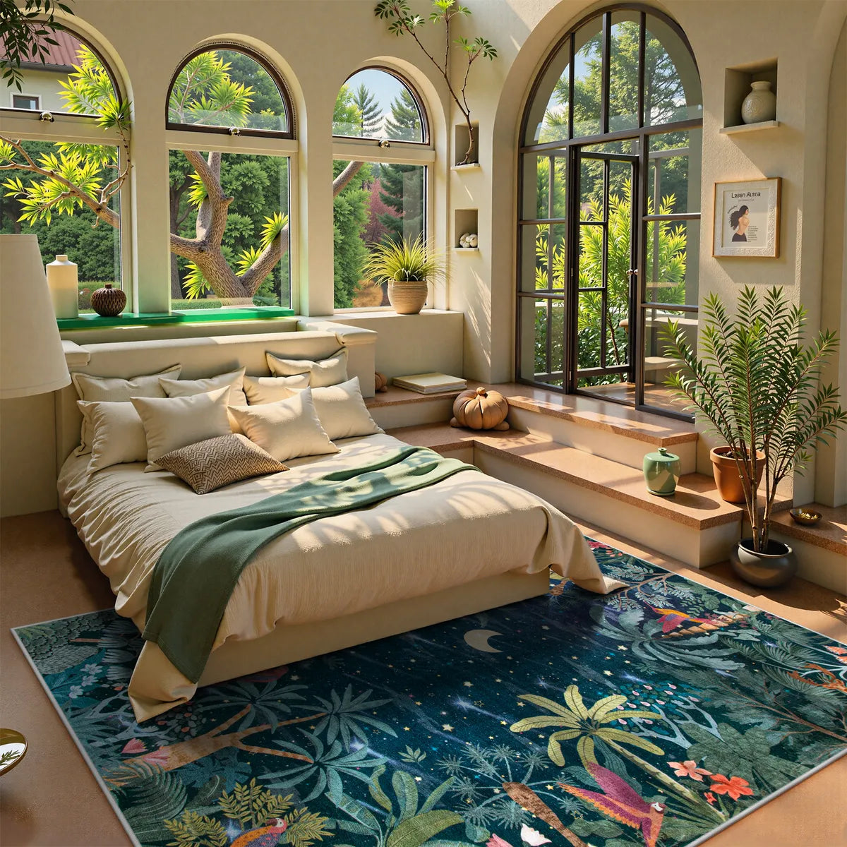Jovence Washable Jungle Midnight Blue Area Rug