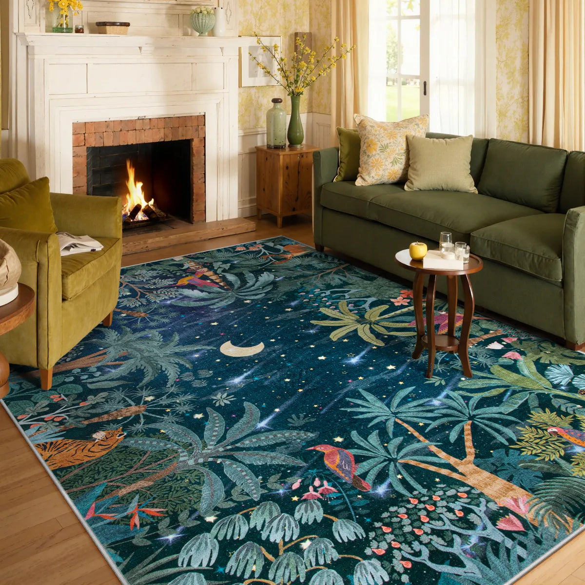 Jovence Washable Jungle Midnight Blue Area Rug