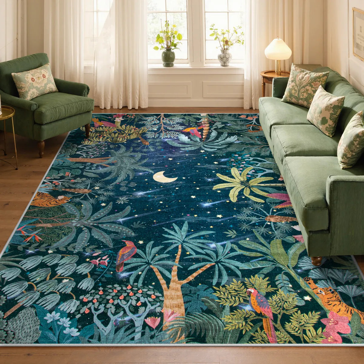 Jovence Washable Jungle Midnight Blue Area Rug