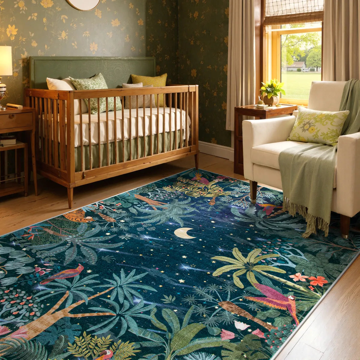 Jovence Washable Jungle Midnight Blue Area Rug