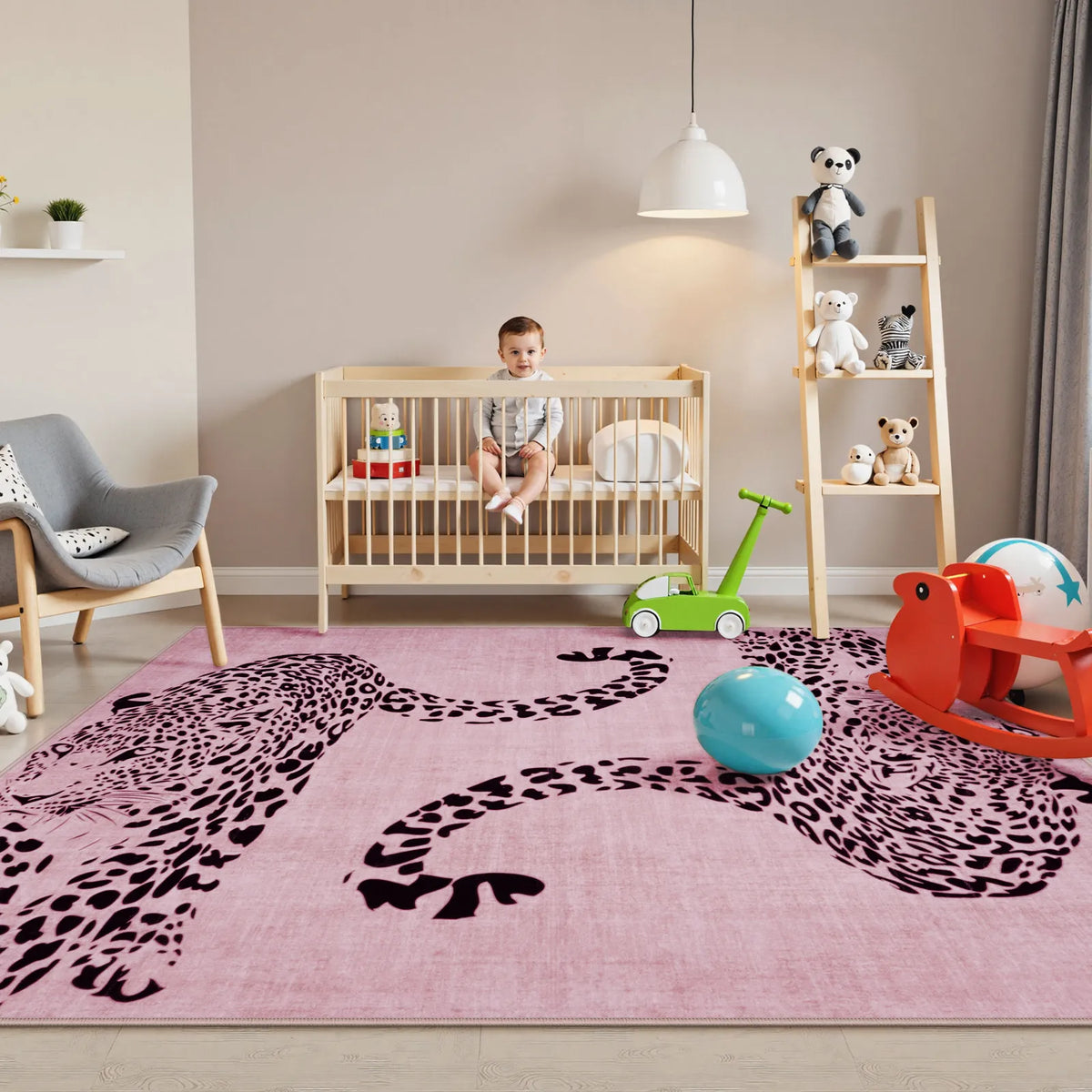 Pantera Washable Modern Safari Leopard Pink Rug