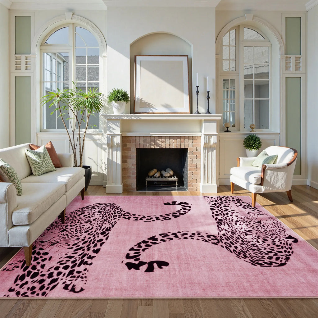 Pantera Washable Modern Safari Leopard Pink Rug