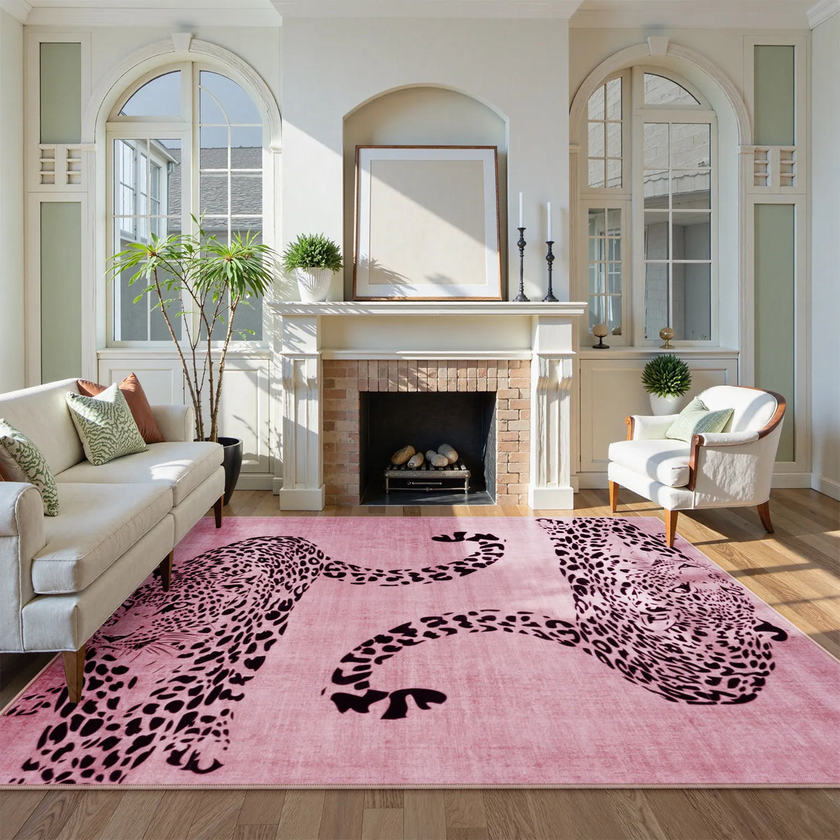 Pantera Washable Modern Safari Leopard Pink Rug