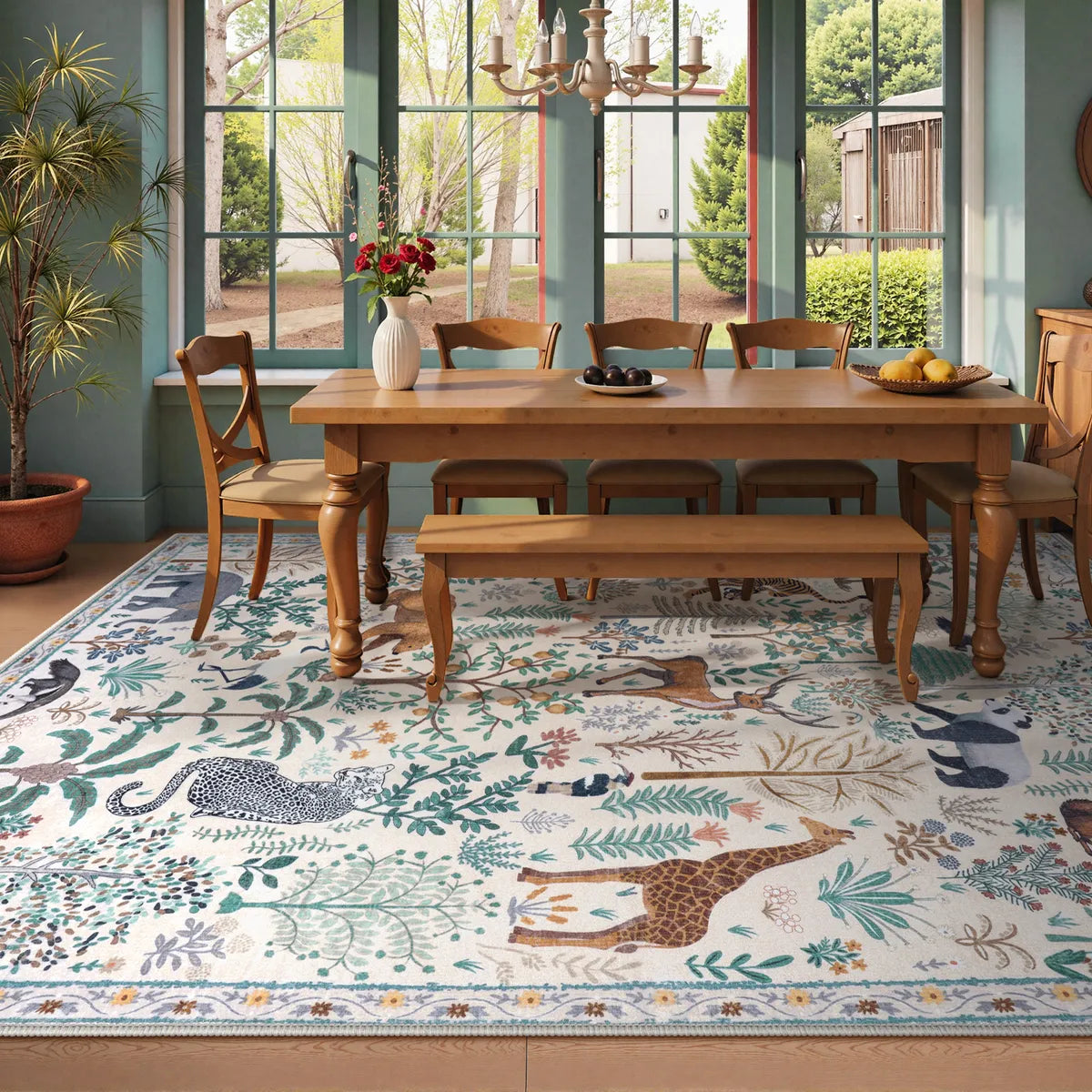 Roam Washable Jungle Animals Beige Rug