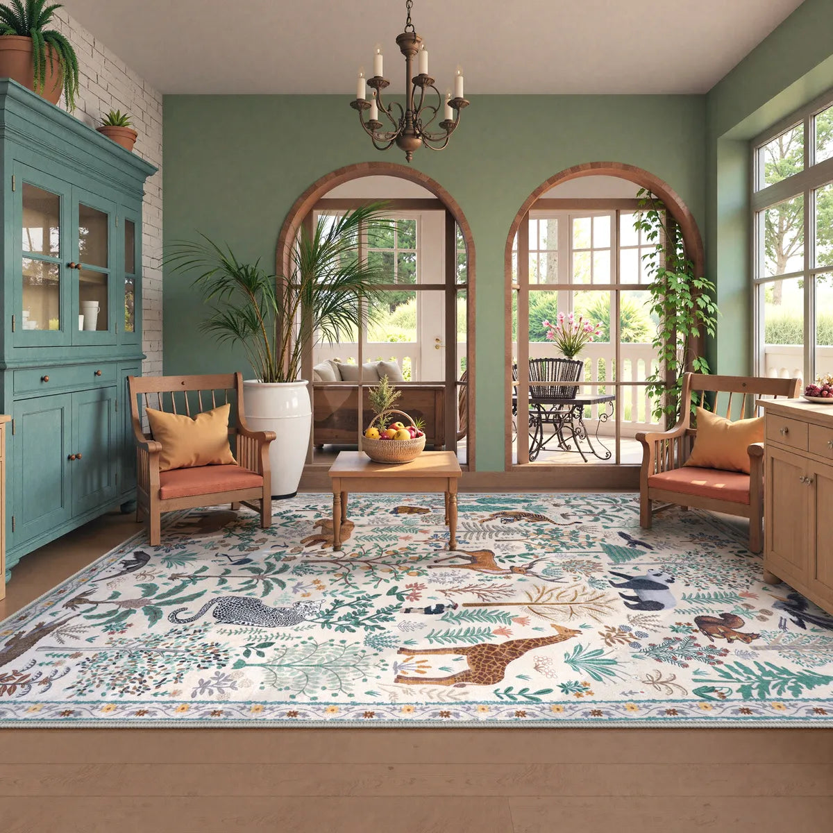 Roam Washable Jungle Animals Beige Rug