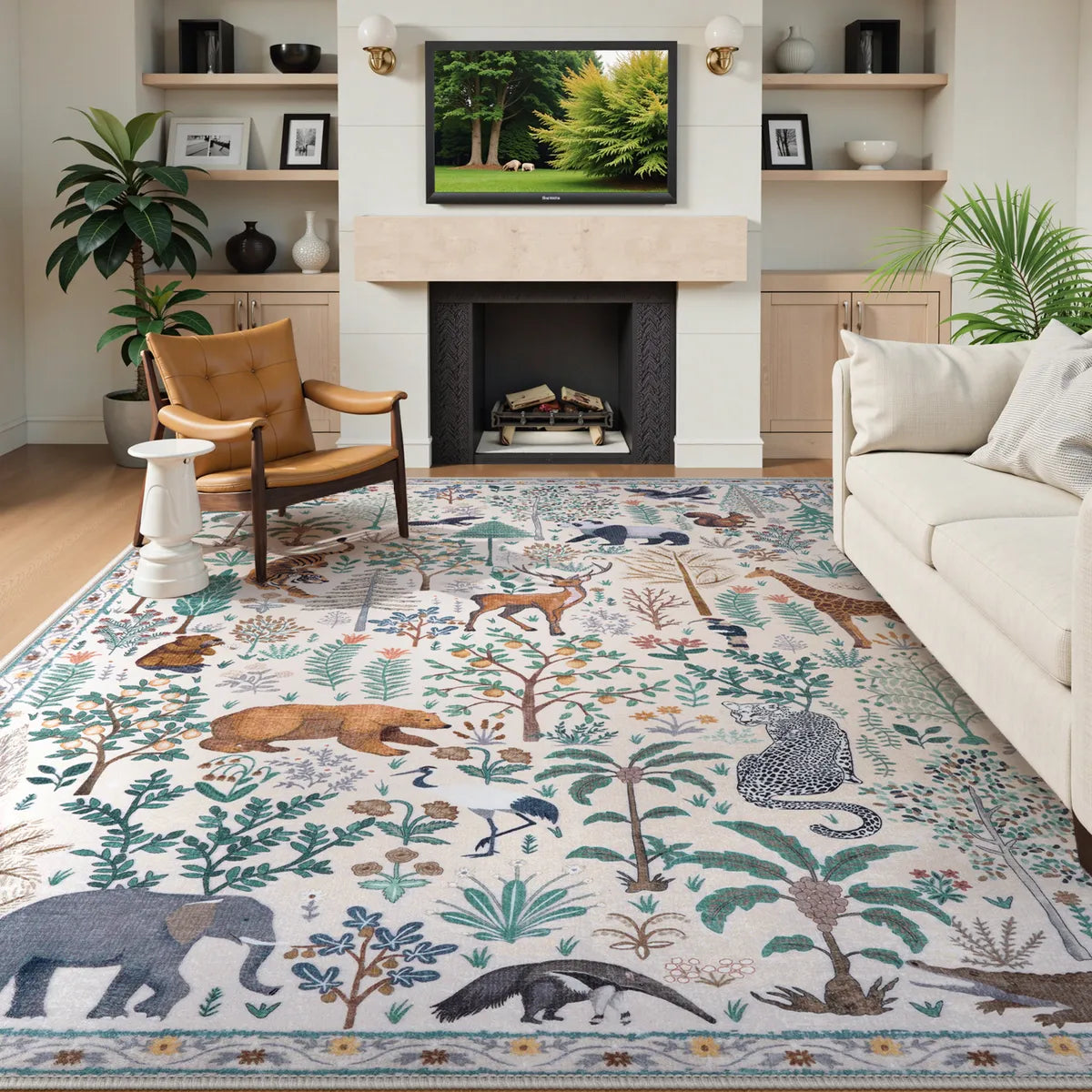 Roam Washable Jungle Animals Beige Rug