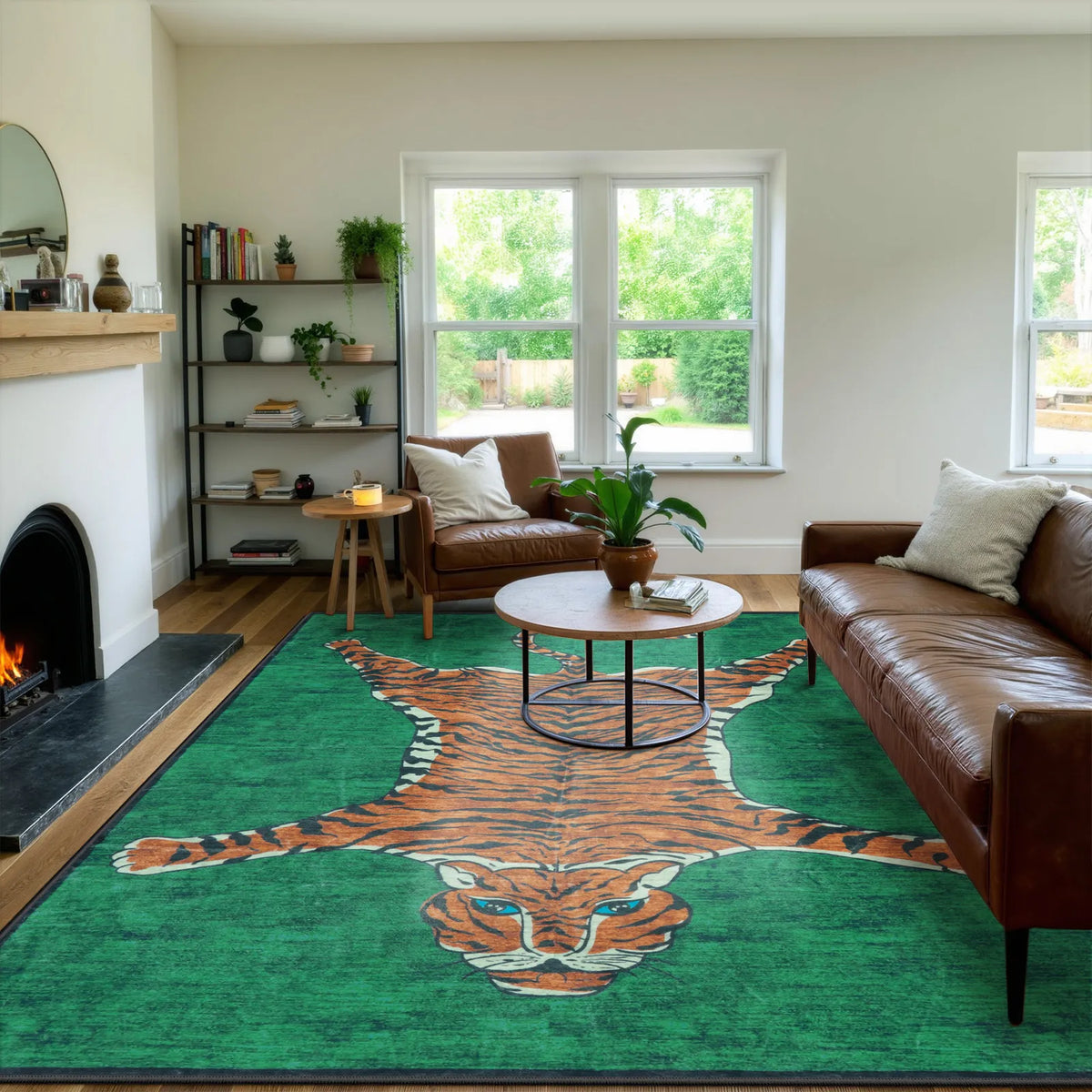 Totem Washable Aesthetic Tiger Green Rug